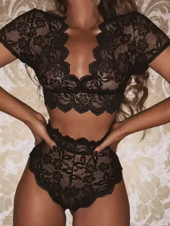 Linge de Mariée Sous-vêtement Soutien-gorge Taille Haute avec Manches Courtes à Col Décolleté Unicolore