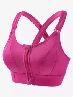 Linge de Mariée Soutien-gorge de sport bustier blanc bicolore gainant à fermeture éclair sur le devant pour femme soutien-gorge de yoga sans armatures à maintien élevé et dos nageur