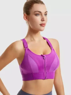 Linge de Mariée Soutien-gorge de sport bustier blanc bicolore gainant à fermeture éclair sur le devant pour femme soutien-gorge de yoga sans armatures à maintien élevé et dos nageur