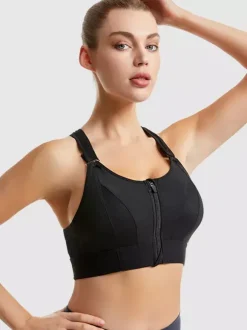 Linge de Mariée Soutien-gorge de sport bustier blanc bicolore gainant à fermeture éclair sur le devant pour femme soutien-gorge de yoga sans armatures à maintien élevé et dos nageur