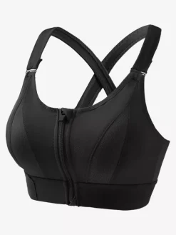 Linge de Mariée Soutien-gorge de sport bustier blanc bicolore gainant à fermeture éclair sur le devant pour femme soutien-gorge de yoga sans armatures à maintien élevé et dos nageur