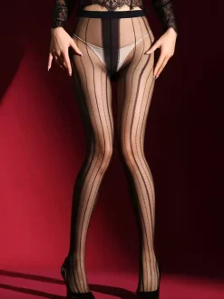 Lingerie Collants Bas Rayures Noires Transparentes Sexy Collants Ultra-Fins
