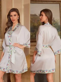 Lingerie de mariée pyjamas vêtements de nuit robes de chambre nuisettes imprimées bleu marine à lacets