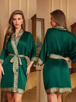Lingerie de mariée pyjamas vêtements de nuit robes de chambre nuisettes imprimées bleu marine à lacets