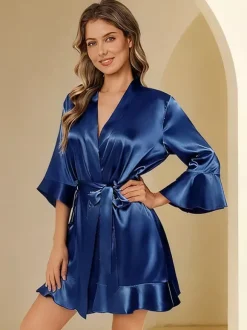Lingerie de mariée pyjamas vêtements de nuit robes de chambre nuisettes à volants bleu marine foncé nuisettes d'intérieur