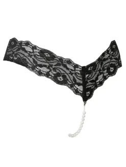 Lingerie Fendue Culotte en Dentelles Lingeries Sexy Femmes Creusantes avec Perles Unicolore Culotte en Dentelles Lingeries Sexy Femmes