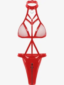 Lingerie Fendue Lingerie Noir En Métal PU Glissière Sous-Vêtement Pour Femme
