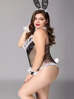 Lingerie grande taille costumes de lapin body résille pour femme