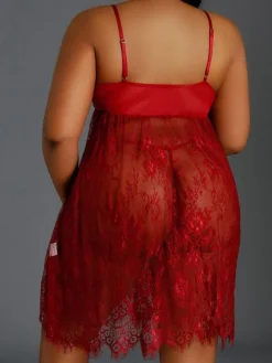 Lingerie Grande Taille Nuisette Moulante Lingerie Sexy Femme avec Bretelles à Col Décolleté en V Unicolore