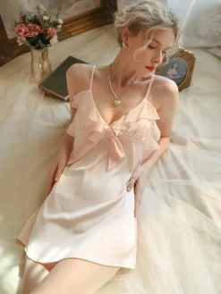 Lingerie Nuisette Femme À Bretelle Robe Courte N艙ud Polyester Sexy