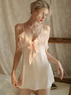 Lingerie Nuisette Femme À Bretelle Robe Courte N艙ud Polyester Sexy