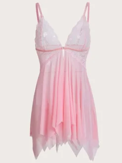 Lingerie Nuisette Pour Femme à Bretelle Dentelle Polyester Sexy