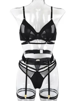 Lingerie Soutiens-Gorge Sous-vêtement Sexy Pour Femme Noir 3 Pièces