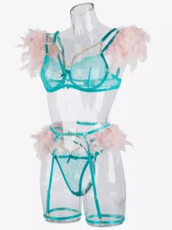 Lingerie Soutiens-Gorge Sous-vêtement Sexy Pour Femme Vert 3 Pièces