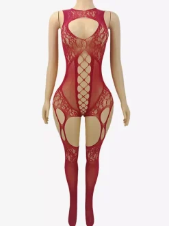Lingerie bas collants noirs et rouges ajourés