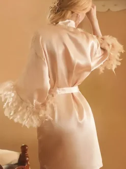 Lingerie de mariée pyjamas vêtements de nuit robes nuisettes en plumes noires