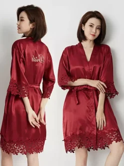 Lingerie de mariée pyjamas vêtements de nuit robes nuisettes bordeaux en crochet nuisettes