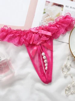 Lingerie Fendue Culotte en Dentelles Lingeries Sexy Femmes Creusantes avec Perles Unicolore Culotte en Dentelles Lingeries Sexy Femmes