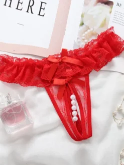 Lingerie Fendue Culotte en Dentelles Lingeries Sexy Femmes Creusantes avec Perles Unicolore Culotte en Dentelles Lingeries Sexy Femmes