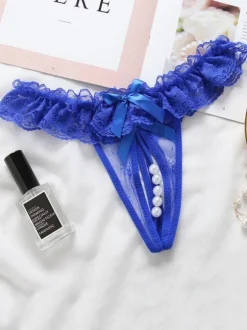 Lingerie Fendue Culotte en Dentelles Lingeries Sexy Femmes Creusantes avec Perles Unicolore Culotte en Dentelles Lingeries Sexy Femmes