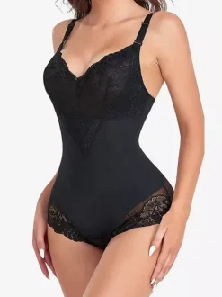 Lingerie Shapewear Noir 1 Pièce Sans Manches Dos Nu Col V Dentelle
