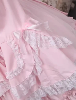 Lolita rose OP robe Hime longues manches dentelle blanche garniture arcs Déguisements Halloween