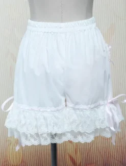 Lolita shorts blanc coton dentelle 2026 poche N艙uds papillons Déguisements