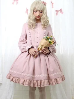 Lolita Sweet OP Robe Volants Manches longues Lolita Une Robes Piece Déguisements Halloween