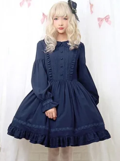 Lolita Sweet OP Robe Volants Manches longues Lolita Une Robes Piece Déguisements Halloween