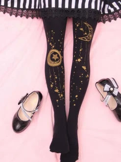 Lolita Bas doux noir Moon et Starlet Velvet Tight High 2026 Lolita Chaussettes Déguisements Halloween