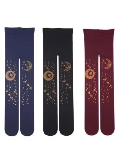 Lolita Bas doux noir Moon et Starlet Velvet Tight High 2026 Lolita Chaussettes Déguisements Halloween