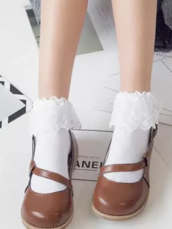 Lolita Chaussettes doux blanc coton 2026 dentelle Déguisements Halloween
