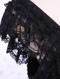 Lolita JSK Robe à Bretelle Noir Avec Noeud En Dentelle Déguisements