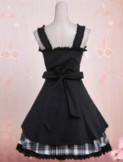 Lolita noir pull robe Vichy blanc noir jupe Aplique Déguisements