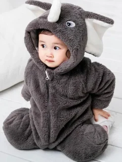 Éléphant Gris Kigurumi Pyjamas Bébés 2026 Flanelle Combinaison d'Hiver Enfants Cadeaux Noël Déguisements Halloween