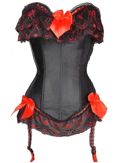Magnétique bustier sexy en satin noir avec noeud et lacets