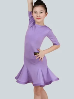 Magnétique costume de danse latine en lycra elasthanne unicolore Robe Déguisements Halloween