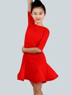 Magnétique costume de danse latine en lycra elasthanne unicolore Robe Déguisements Halloween