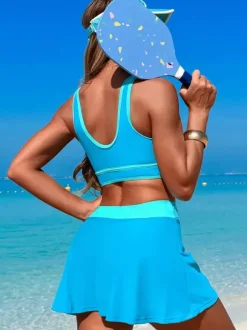 Maillot de bain 2 pièces à contraste de couleurs avec jupe de sport de plage pour femme 2026