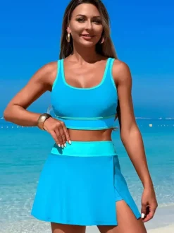 Maillot de bain 2 pièces à contraste de couleurs avec jupe de sport de plage pour femme 2026