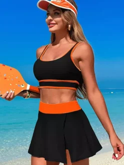 Maillot de bain 2 pièces à contraste de couleurs avec jupe de sport de plage pour femme 2026