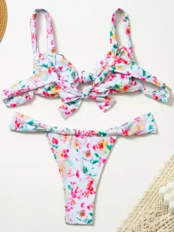 Maillot de bain 2 pièces sexy noué devant pour femme modèle été 2026