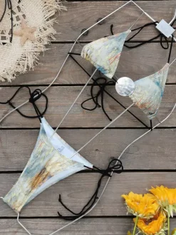 Maillot de bain bikini bleu à lacets et dos nu pour femme maillot de bain sexy d'été