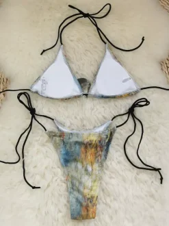 Maillot de bain bikini bleu à lacets et dos nu pour femme maillot de bain sexy d'été