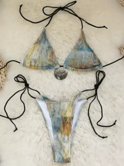 Maillot de bain bikini bleu à lacets et dos nu pour femme maillot de bain sexy d'été