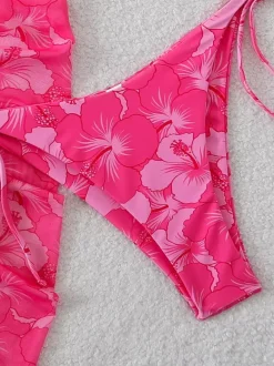 Maillot de bain bikini femme rose à lacets maillot de bain d'été pour la plage