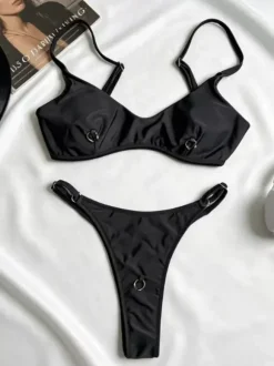 Maillot de bain bikini noir pour femme ensemble sexy d'été avec soutien-gorge dos nageur