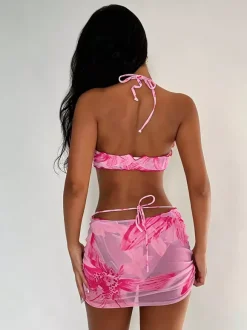 Maillot de bain bikini orange à lacets pour femme maillot de bain sexy d'été