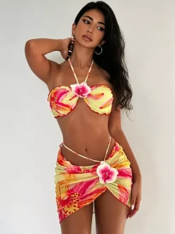 Maillot de bain bikini orange à lacets pour femme maillot de bain sexy d'été