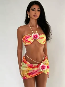 Maillot de bain bikini orange à lacets pour femme maillot de bain sexy d'été